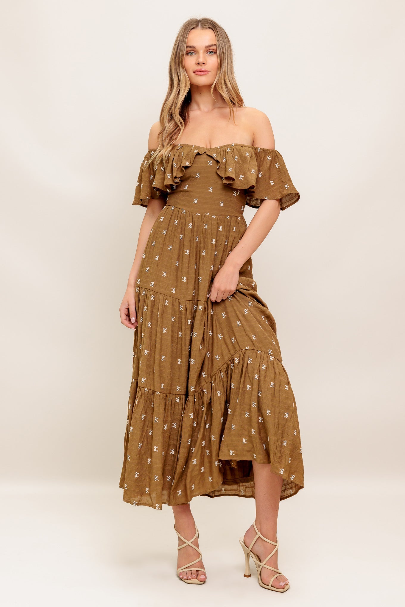 BELLE AMOUR BROWN WOVEN MIDI DRESS Flying Tomato
